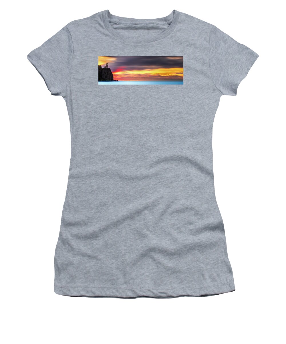 Split Rock Women's T-Shirt featuring the photograph Split Rock Lighthouse Panorama by Sebastian Musial