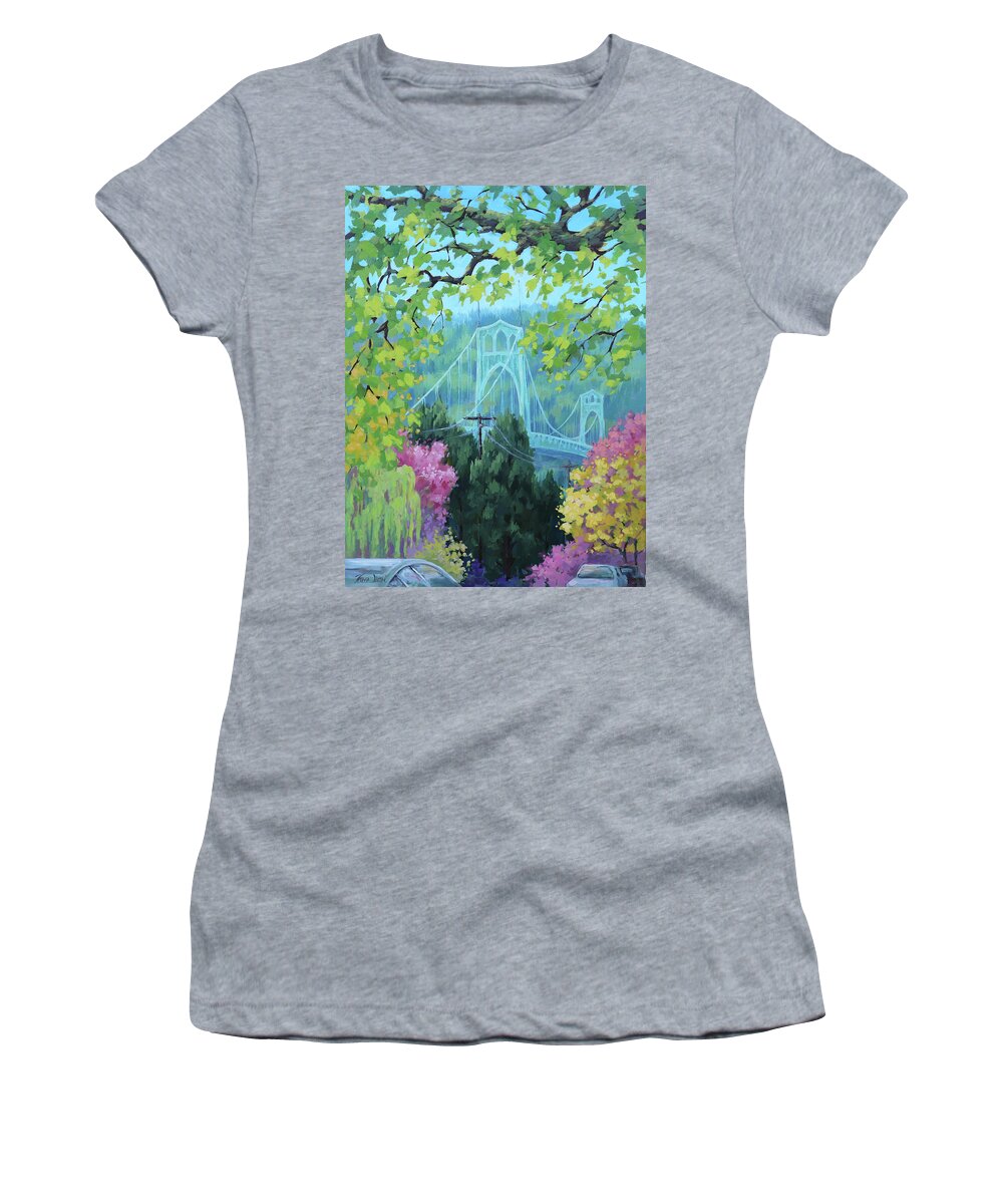 Portland Women's T-Shirt featuring the painting Spring Bridge by Karen Ilari
