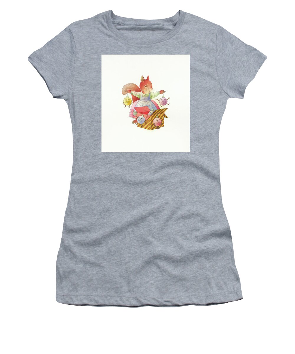 Squirrel Animals Winter Christmas Christmastree Christmastoys Holydays Women's T-Shirt featuring the drawing Squirrel by Kestutis Kasparavicius