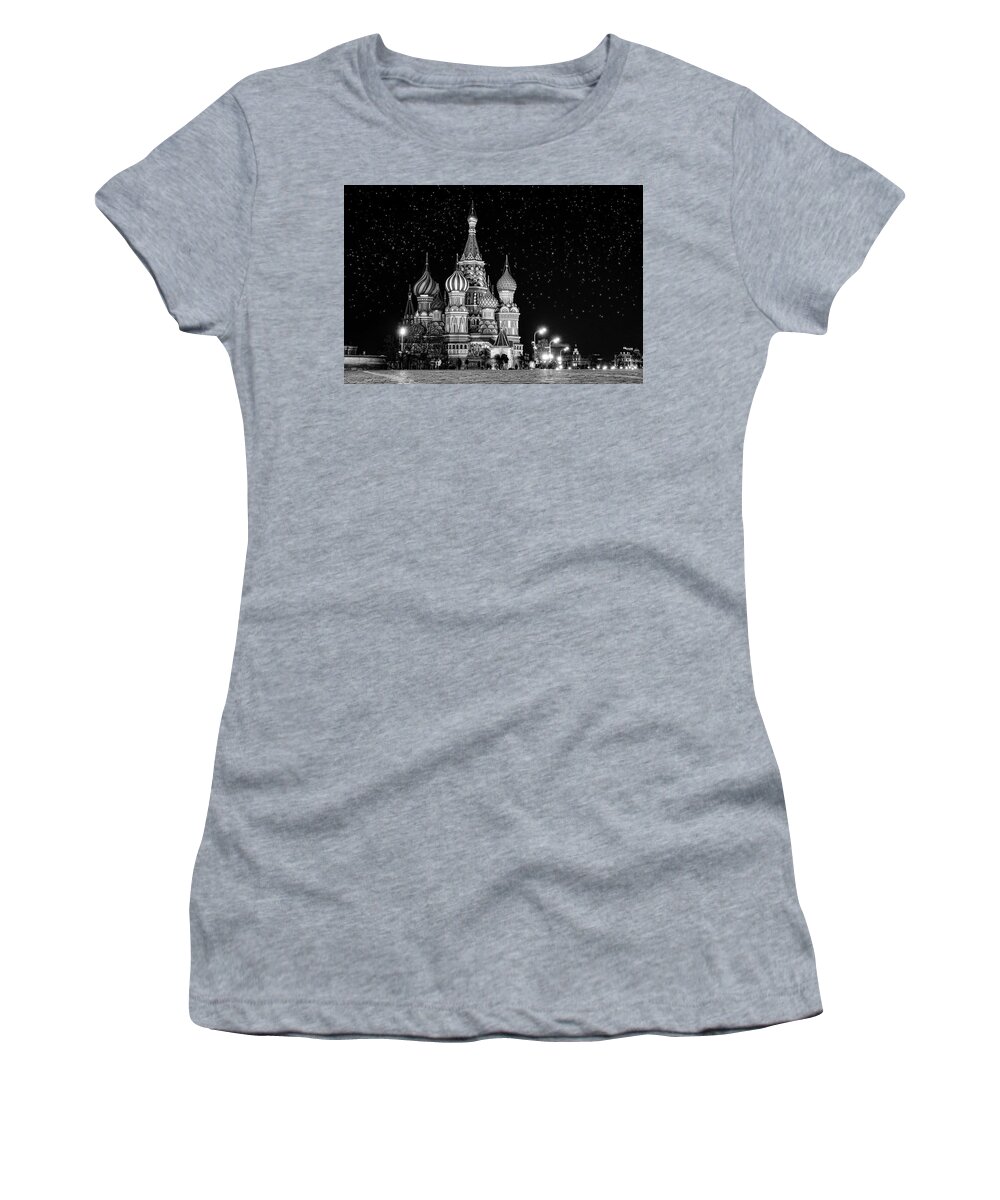 Moscow Women's T-Shirt featuring the photograph St. Basil Cathedral BW by Alexey Stiop