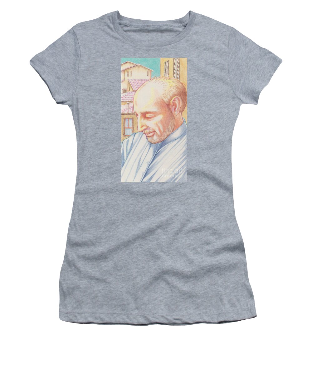 St. Ignatius Women's T-Shirt featuring the drawing St. Ignatius at Prayer in Rome by William Hart McNichols