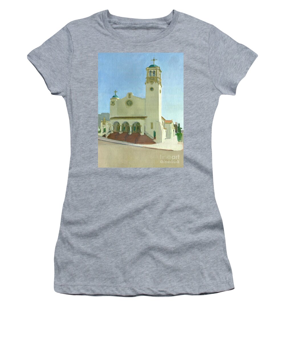 St Joseph Cathedral Women's T-Shirt featuring the painting St. Joseph Cathedral - San Diego, California by Paul Strahm