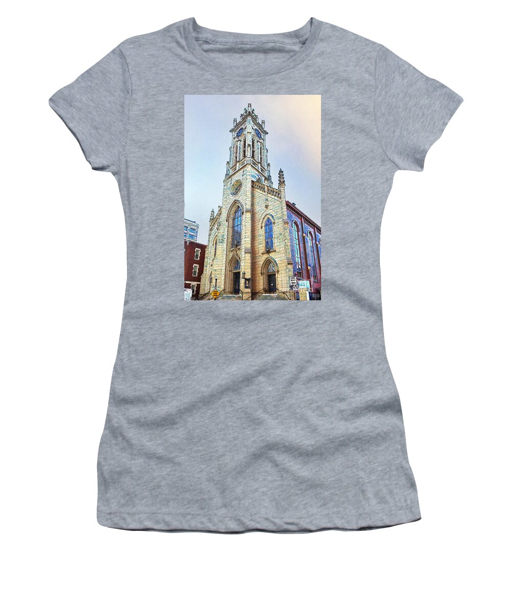 St Xavier Women's T-Shirt featuring the mixed media St Xavier Church Painted by Bentley Davis
