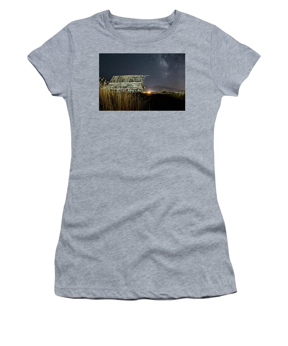 Barn Women's T-Shirt featuring the photograph Starry Barn by Wesley Aston