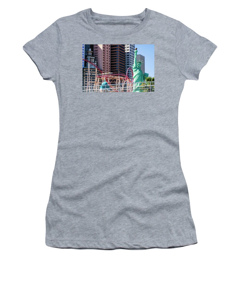 Statue Of Liberty Women's T-Shirt featuring the photograph Statue of Liberty at New York Las Vegas by Tatiana Travelways