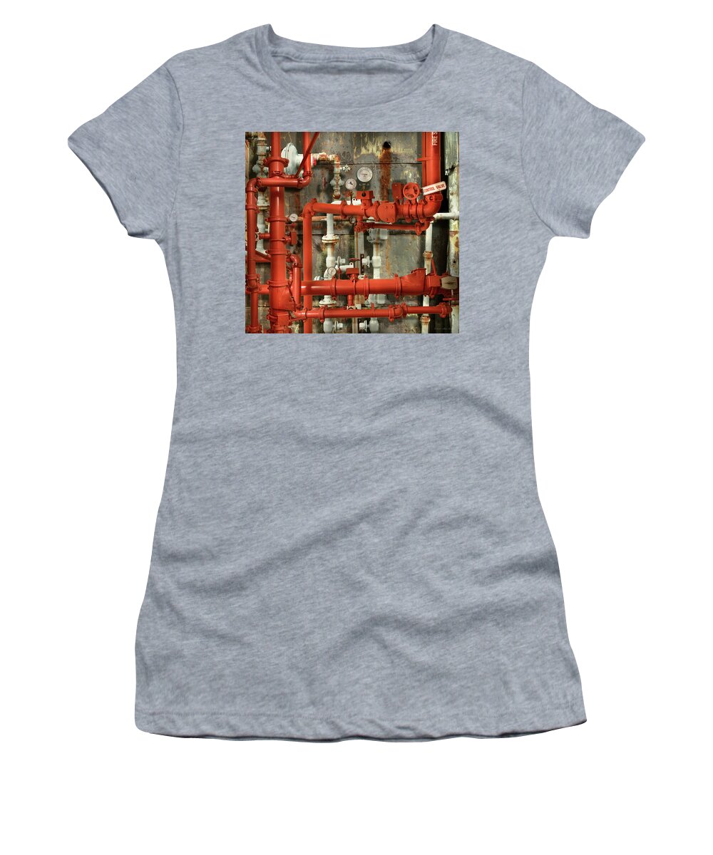 Self Women's T-Shirt featuring the photograph Steampunk - Red pipe headache by Mike Savad
