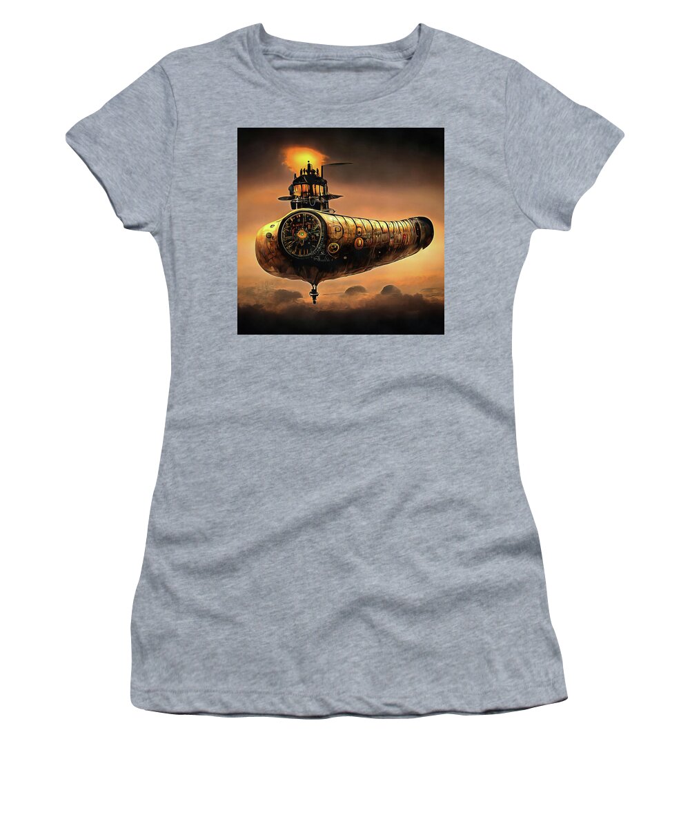 Zeppelin Women's T-Shirt featuring the digital art Steampunk Zeppelin 02 by Matthias Hauser