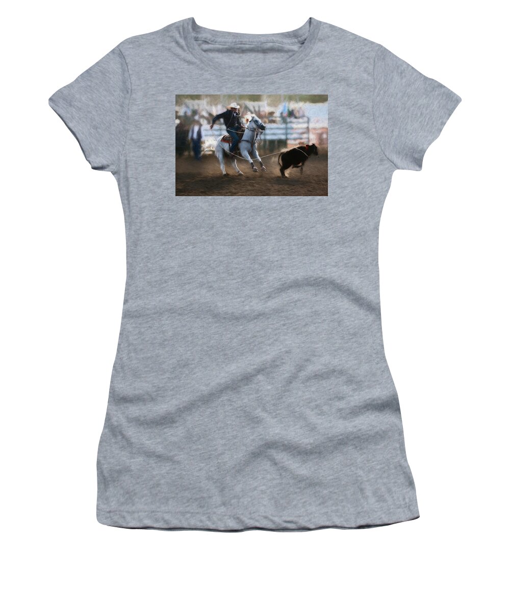 2010 Women's T-Shirt featuring the digital art Steer Roping - 2 by Bruce Bonnett