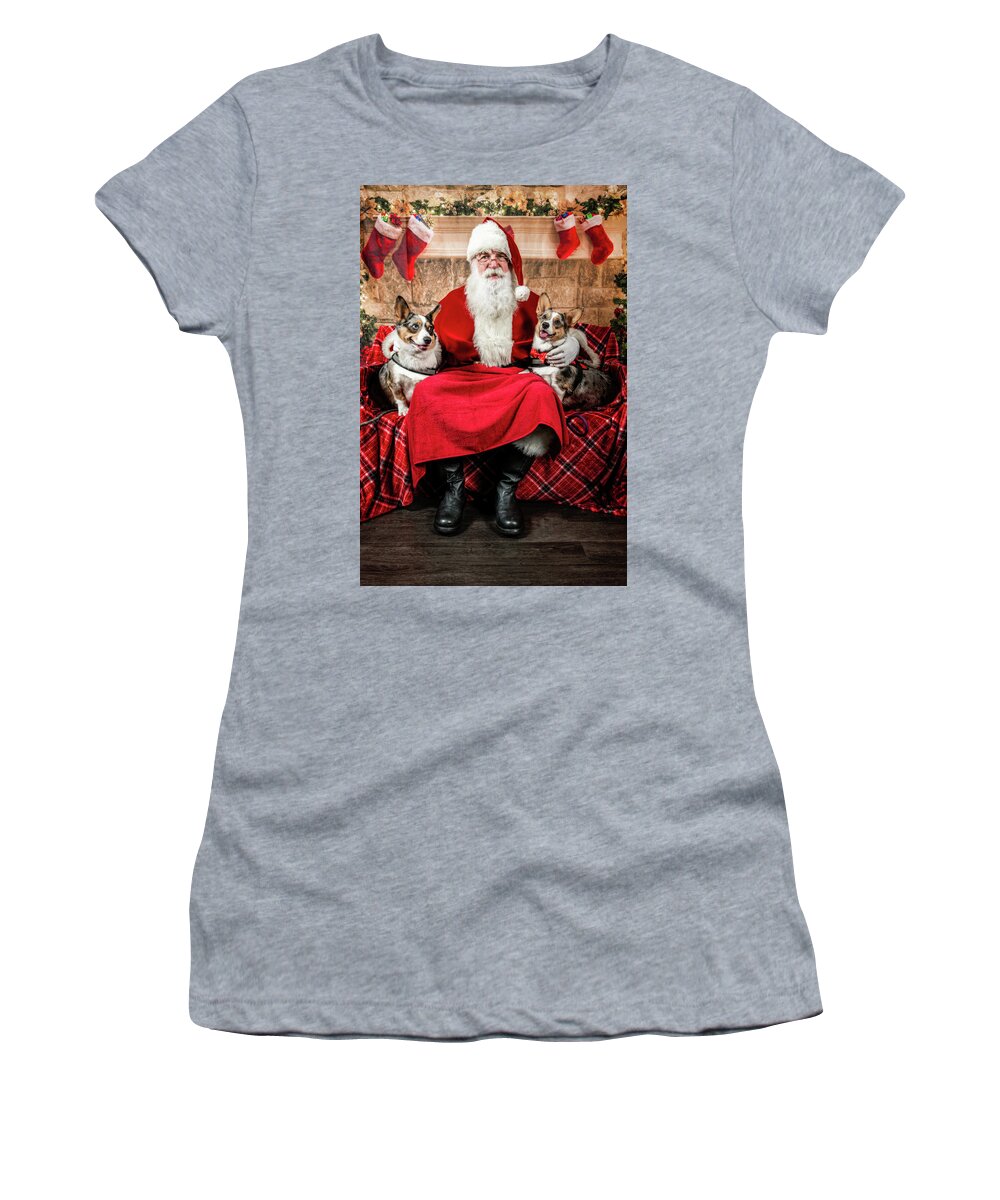 Sidney Women's T-Shirt featuring the photograph Steve-O and Sidney with Santa. by Christopher Holmes