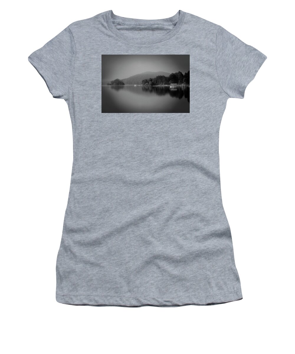 Black And White Women's T-Shirt featuring the photograph Stillness on Lake Chatuge by James C Richardson