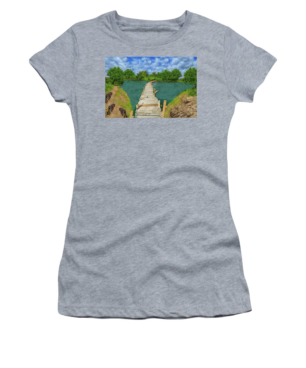Trails Women's T-Shirt featuring the mixed media Stroll One Summer Afternoon by Teresa Trotter
