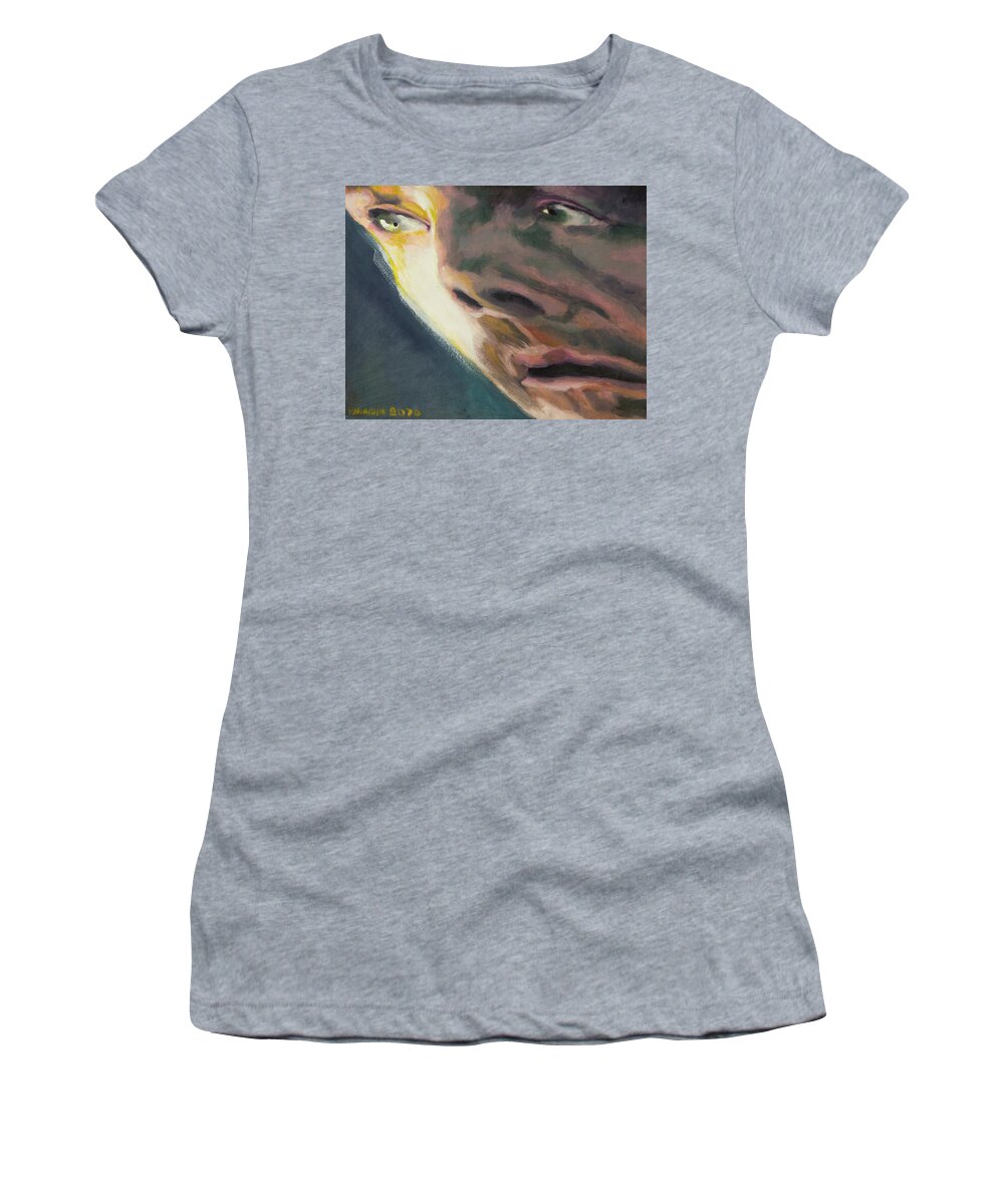 #paint Women's T-Shirt featuring the painting Study of a Portrait 46 by Veronica Huacuja