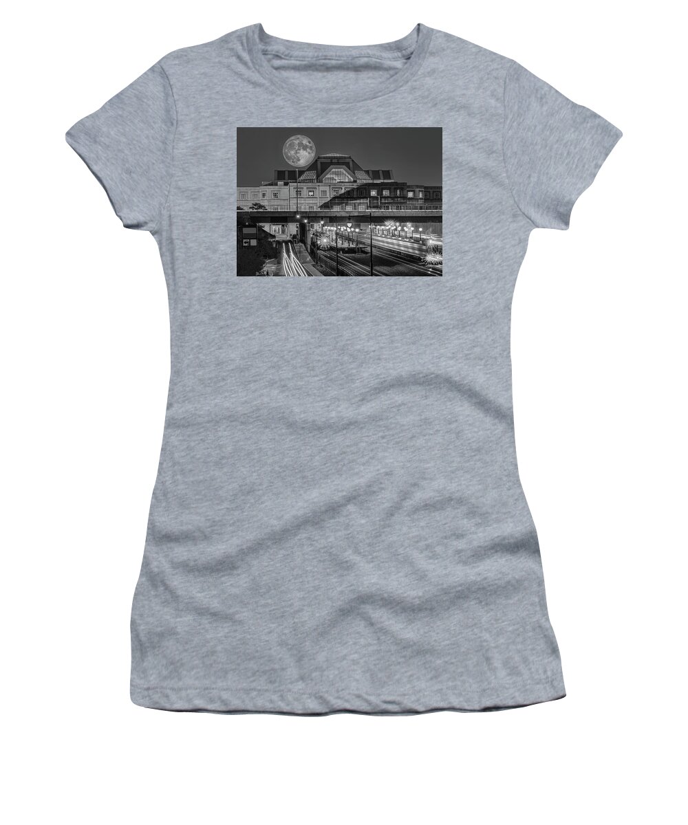 Super Moon Women's T-Shirt featuring the photograph Sturgeon Super Moon BW by Susan Candelario