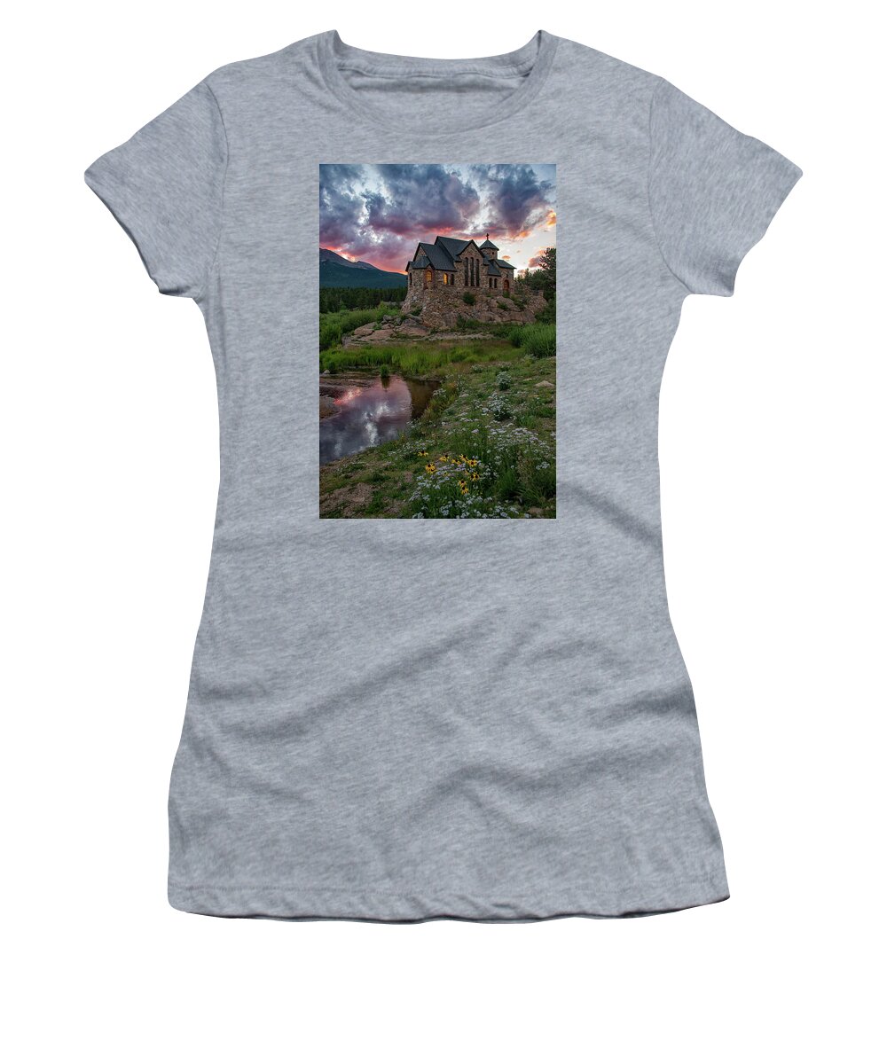 Chapel On The Rock Women's T-Shirt featuring the photograph Summer at the Chapel by Darlene Bushue