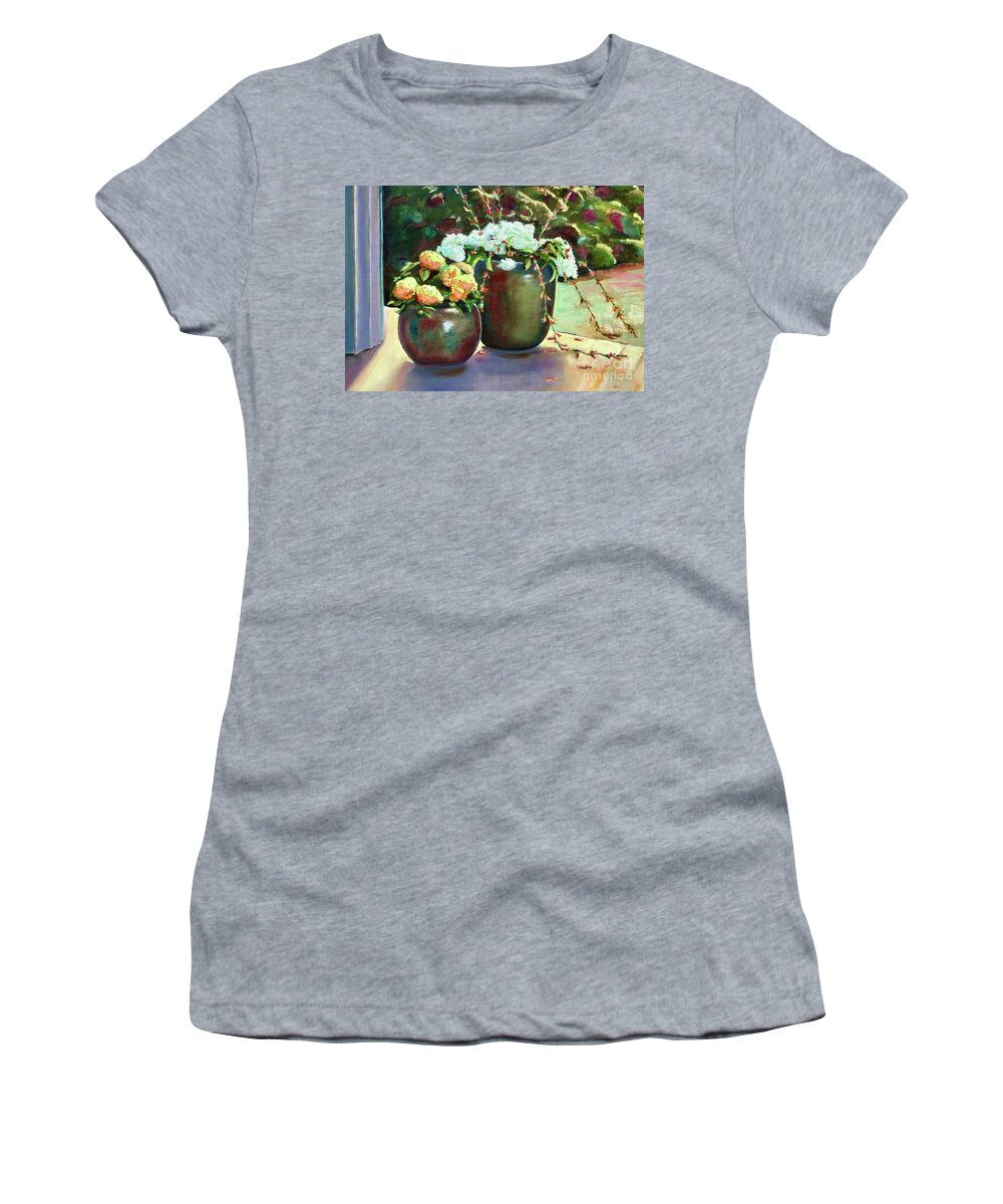Pots Women's T-Shirt featuring the painting Summer garden by Lana Sylber