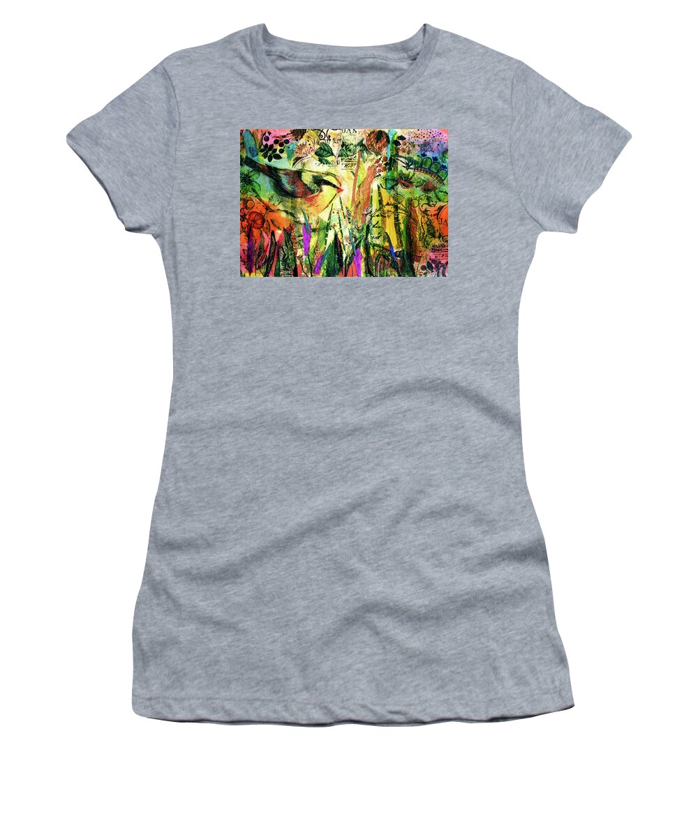 Bird Women's T-Shirt featuring the mixed media Summer Glow by Deborah Cherrin