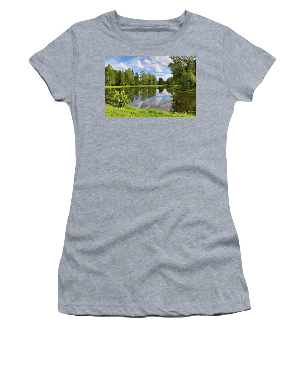 Lake Women's T-Shirt featuring the photograph Summer Lake Landscape In Park by Mikhail Kokhanchikov