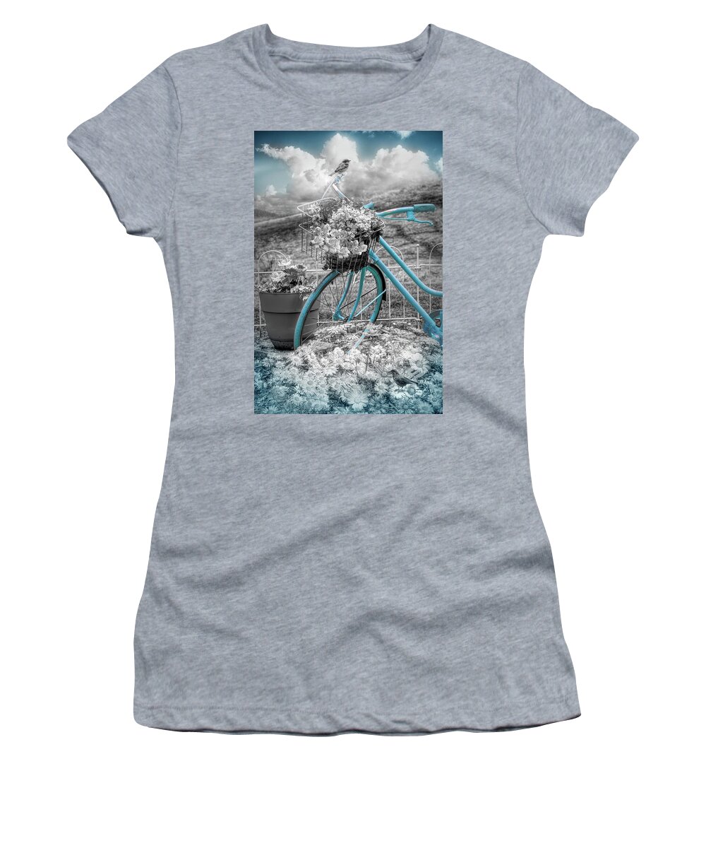 Birds Women's T-Shirt featuring the photograph Summer Morning Black and White and Blue by Debra and Dave Vanderlaan