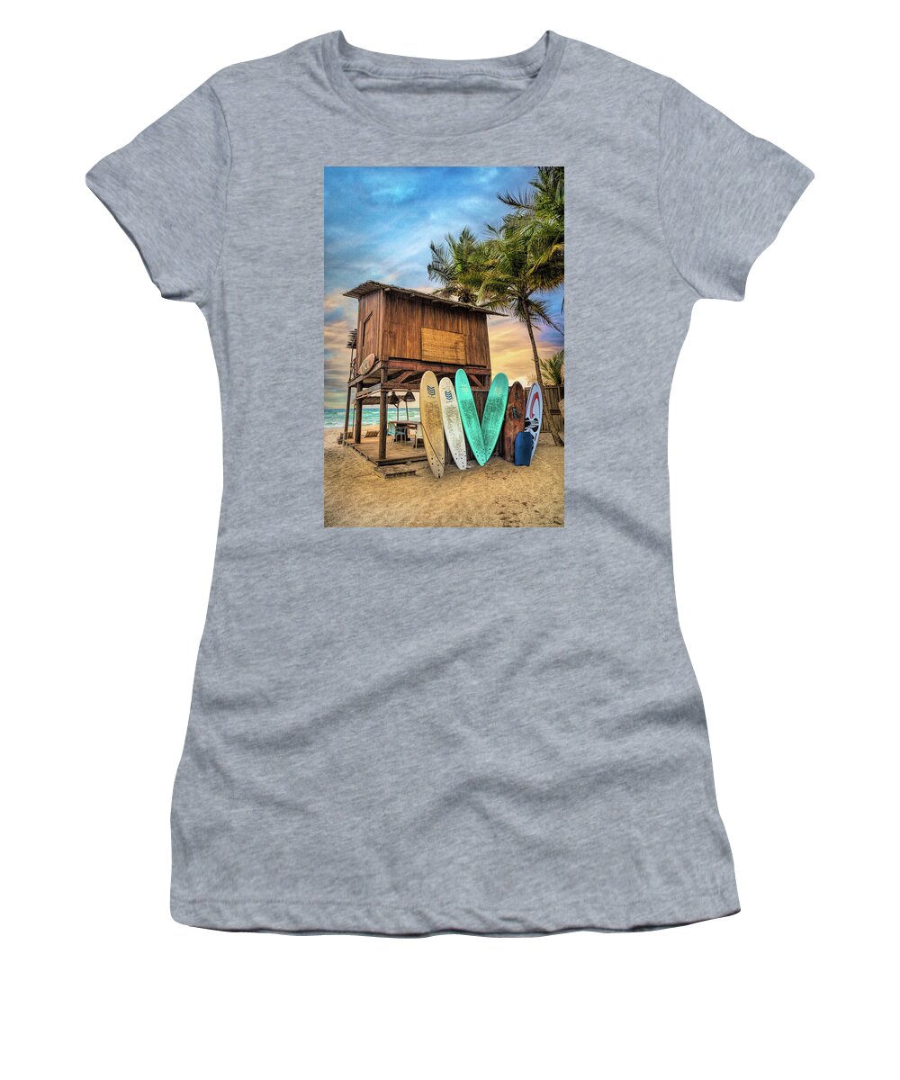 African Women's T-Shirt featuring the photograph Summer Surf Shack by Debra and Dave Vanderlaan
