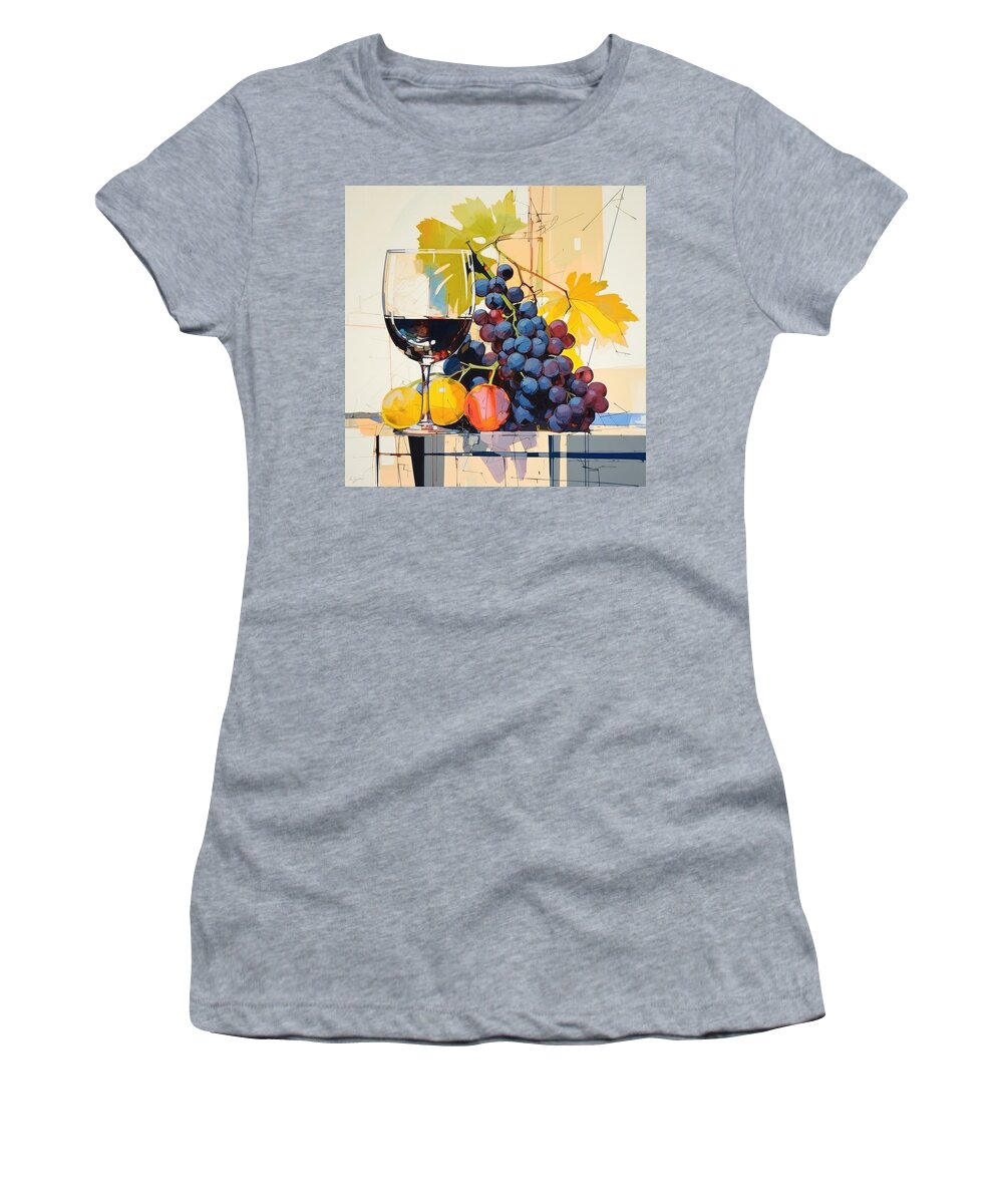 Grapes Women's T-Shirt featuring the painting Sun-Kissed Clusters - Still Life with Grapes and Golden Hour Glow by Lourry Legarde