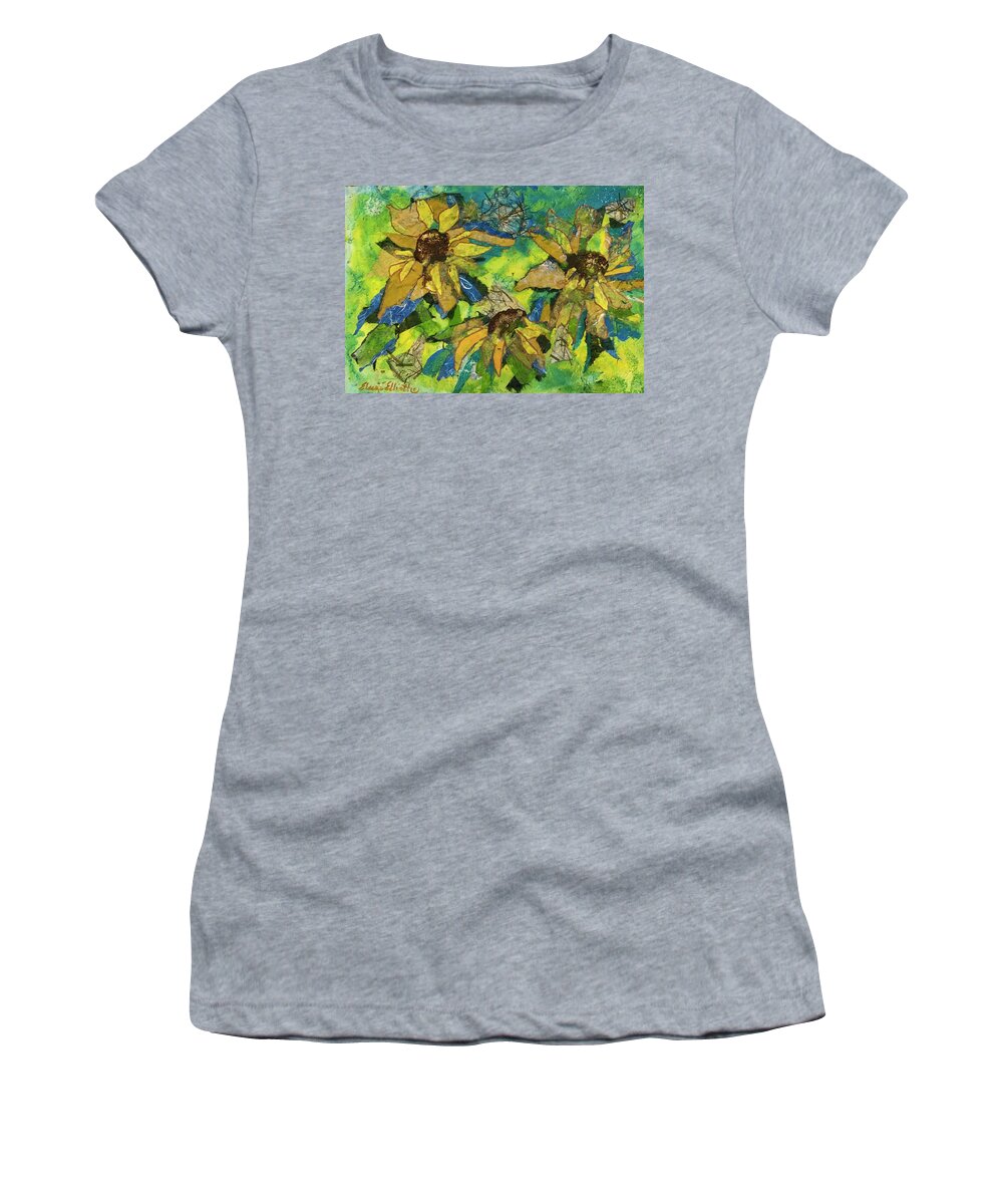 Sunflowers Women's T-Shirt featuring the painting Sunflowers by the Sea by Elaine Elliott