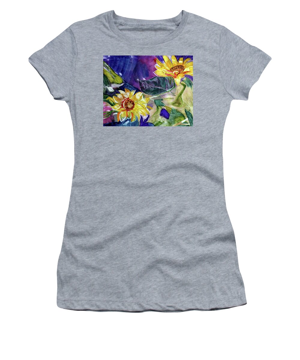  Watercolor Women's T-Shirt featuring the painting Luminous Sunflowers by Genevieve Holland
