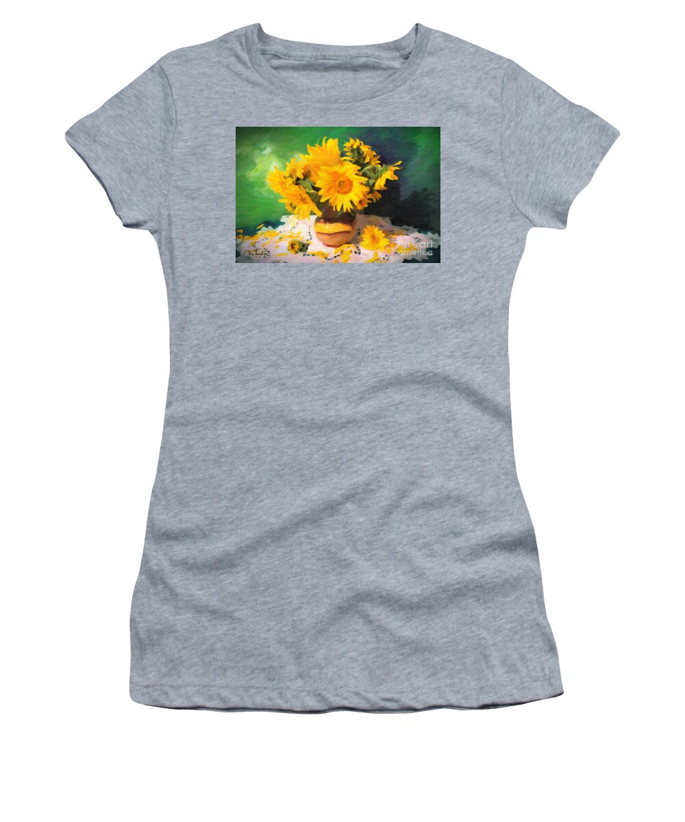 Sunflowers Women's T-Shirt featuring the painting Sunflowers Still Life Painting by Chris Armytage