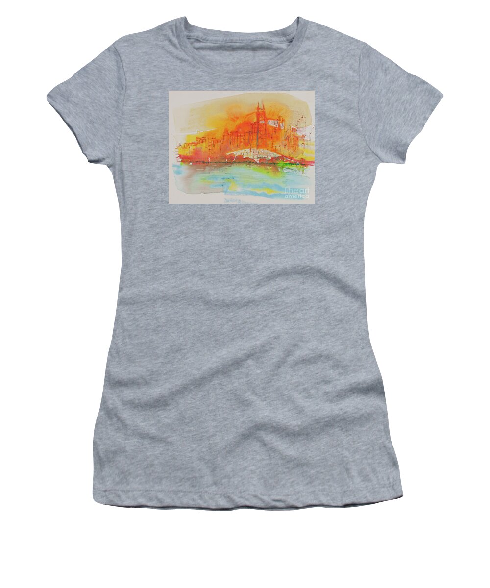Sunny Day In Chicago Women's T-Shirt featuring the painting Sunny Day in Chicago by Cherie Salerno
