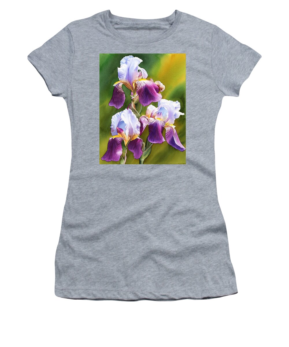 Iris Women's T-Shirt featuring the painting Sunny Irises by Espero Art
