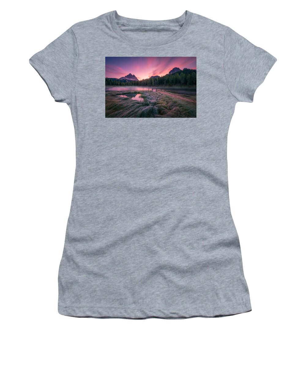 Sunrise Women's T-Shirt featuring the photograph Sunrise at Lago Antorno by Henry w Liu