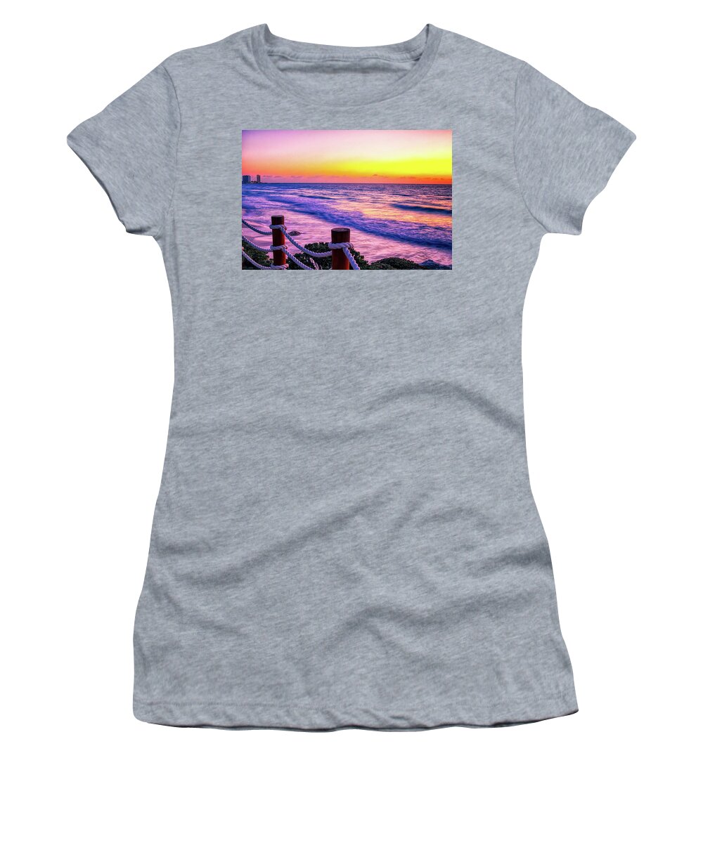 Sunrise Women's T-Shirt featuring the photograph Sunrise in Cancun by Tatiana Travelways