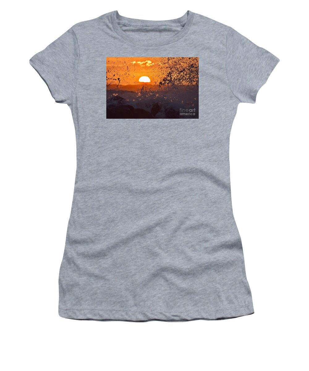 Sunrise Women's T-Shirt featuring the photograph Sunrise Ocean Spray Spectacular by Debra Banks