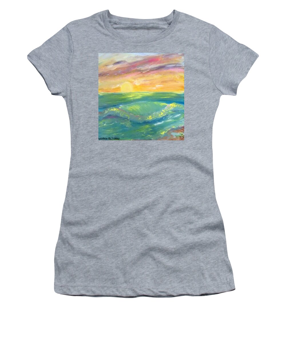 Nature Women's T-Shirt featuring the painting Sunrise on the Beach by Andrew Blitman