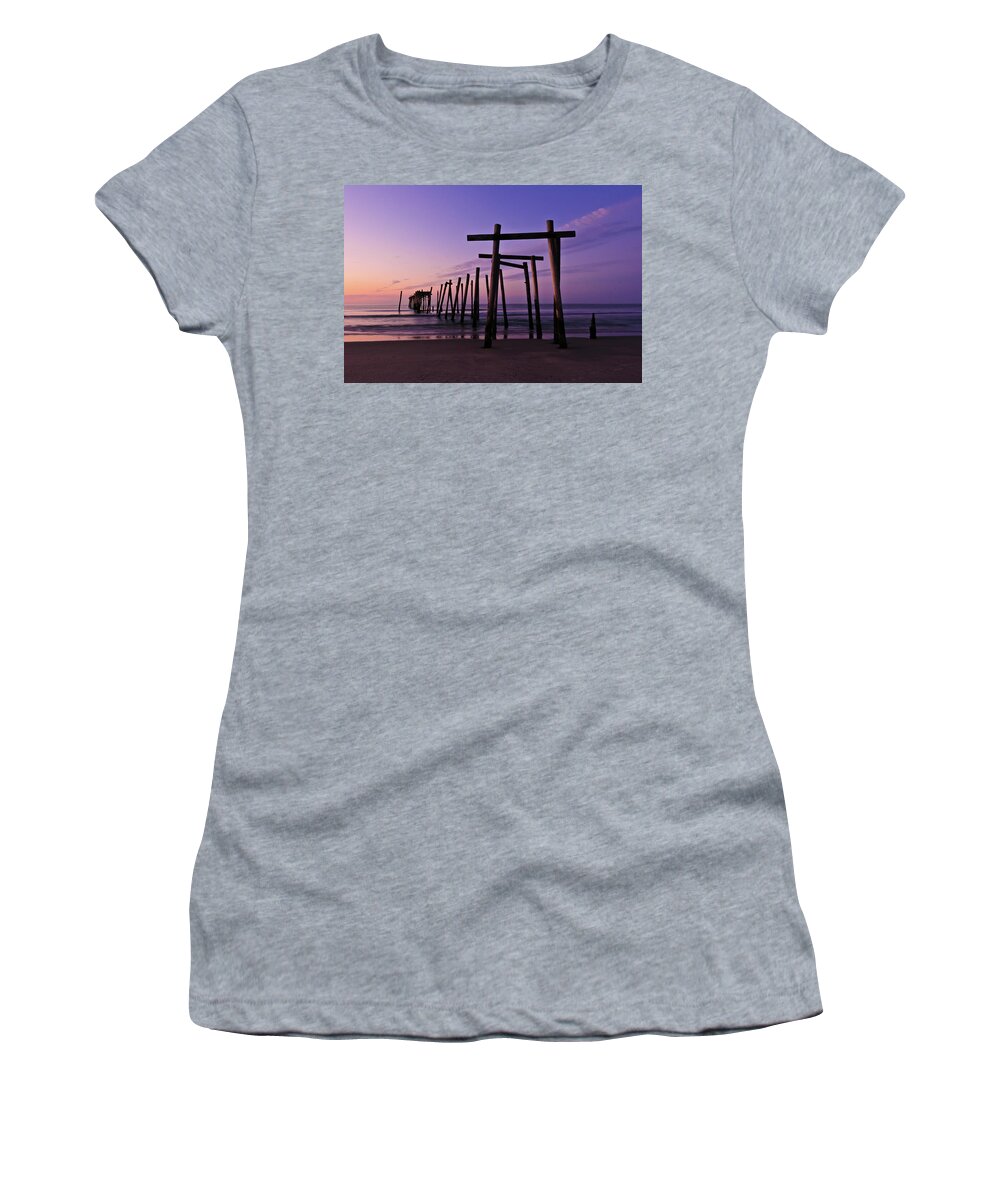 59th Pier Women's T-Shirt featuring the photograph Sunrise on the beach by Louis Dallara