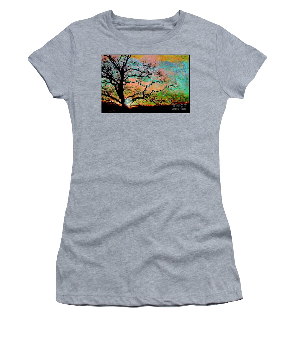 Colorful Women's T-Shirt featuring the painting A Sunrise Symphony by Bonnie Marie