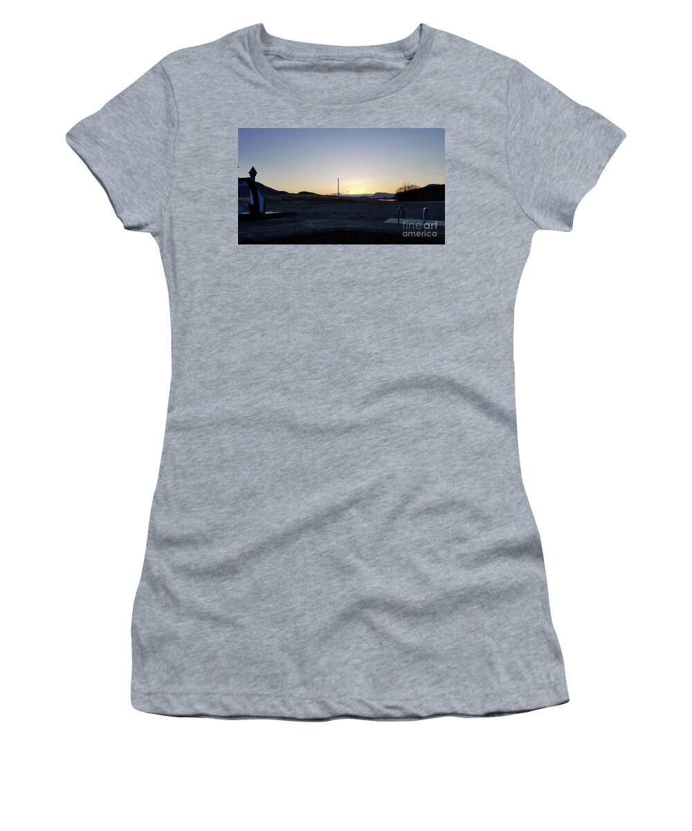 #alaska #ak #juneau #cruise #tours #vacation #peaceful #sealaska #southeastalaska #calm #twinlakes #egandrive #douglas #capitalcity #clearskies #clearblueskies #blueskies #evening #dusk #sunset #nightfall #summer #sprucewoodstudios Women's T-Shirt featuring the photograph Sunset at the Playground by Charles Vice