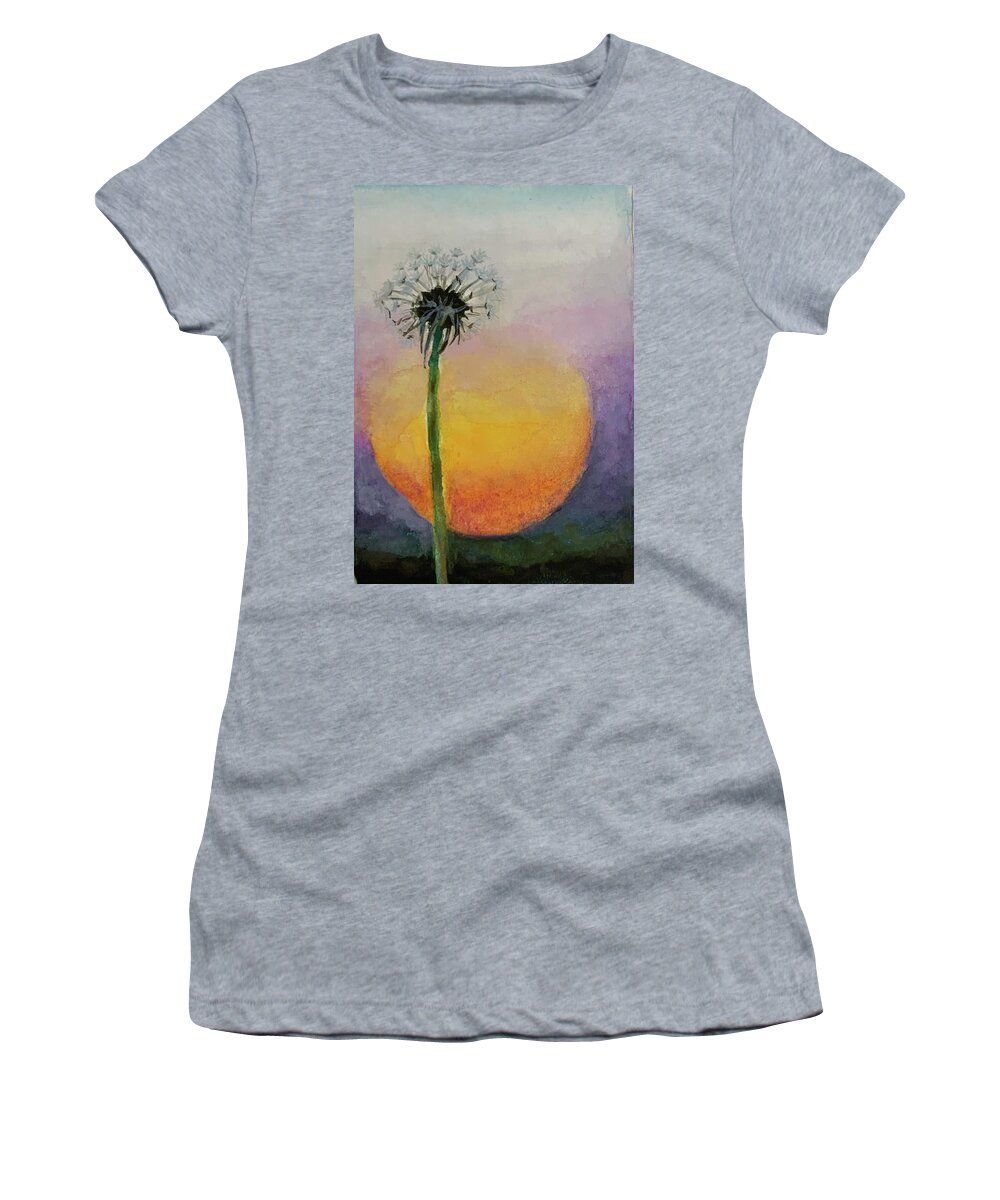 Military Brat Women's T-Shirt featuring the painting Sunset Dandelion by Tracy Hutchinson