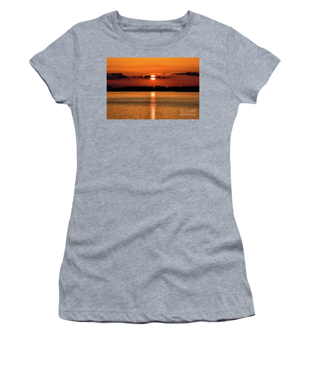 Sunset Women's T-Shirt featuring the photograph Sunset Reflection on Pensacola Bay by Beachtown Views