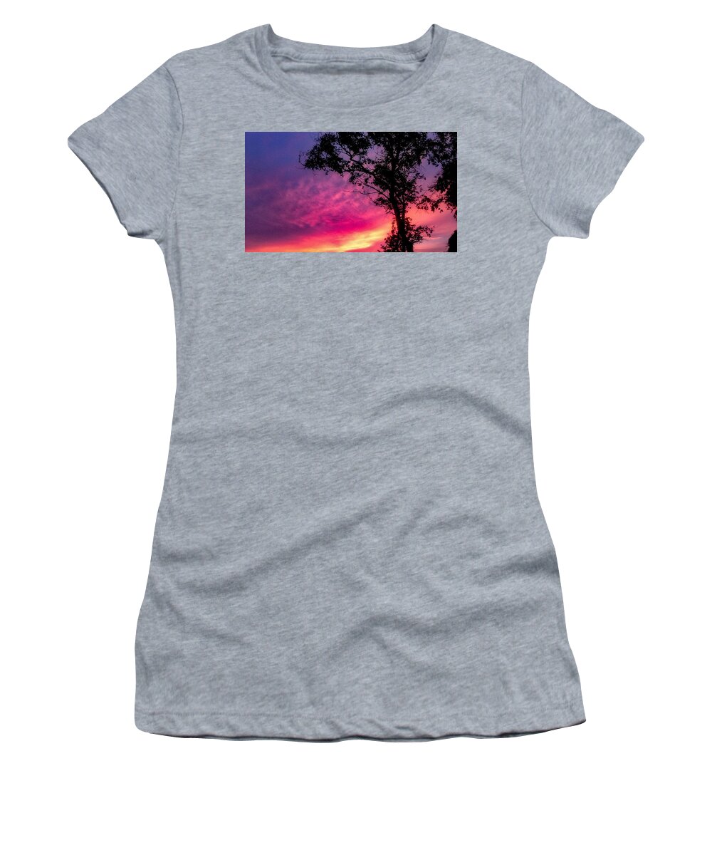 Sunset  Women's T-Shirt featuring the photograph Sunset with a tree by Kelsea Peet