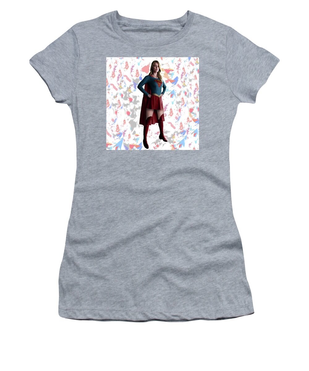 Supergirl Women's T-Shirt featuring the mixed media Supergirl Splash Super Hero Series by Movie Poster Prints