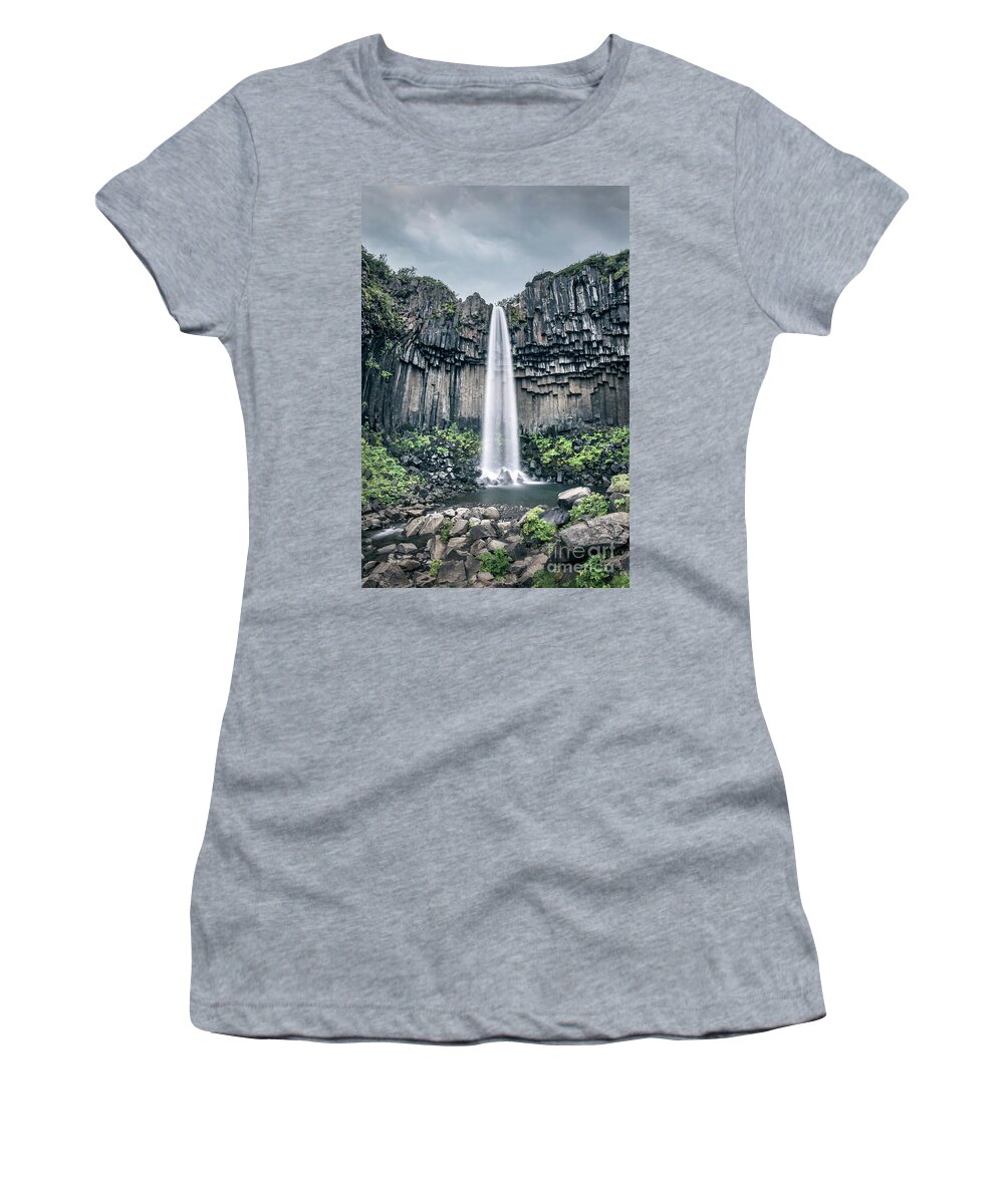 Iceland Women's T-Shirt featuring the photograph Svartifoss, the Black Fall, Iceland by Delphimages Photo Creations