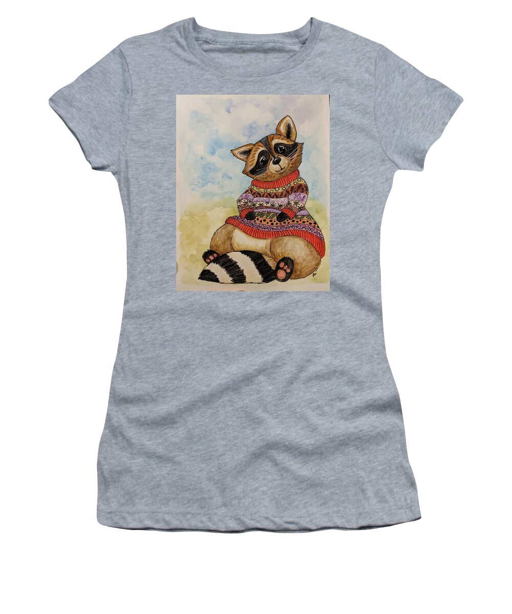 Raccoon Women's T-Shirt featuring the painting Sweater raccoon by Lisa Mutch