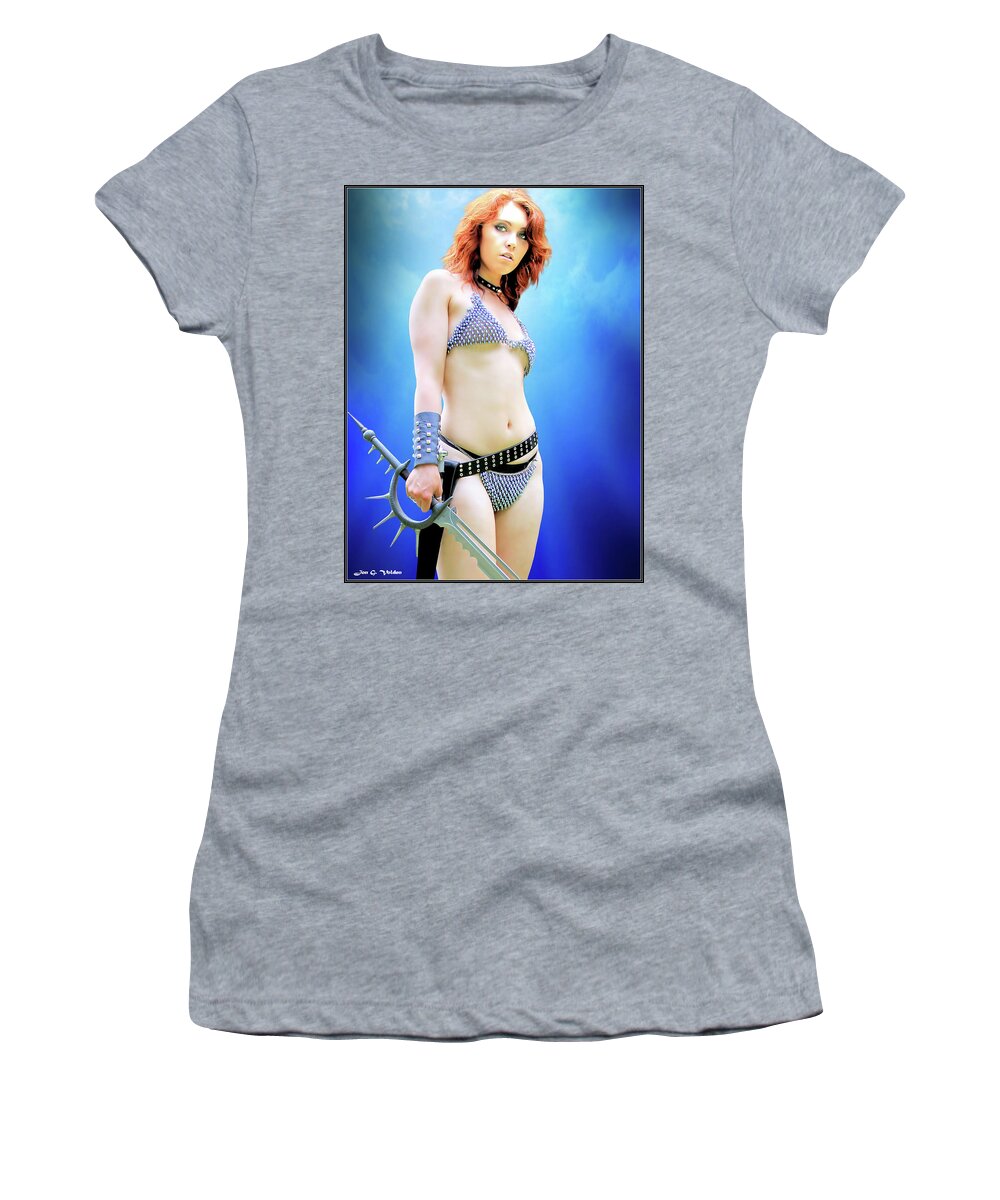 Sword Women's T-Shirt featuring the photograph Sword and Chain Mail Bikini by Jon Volden