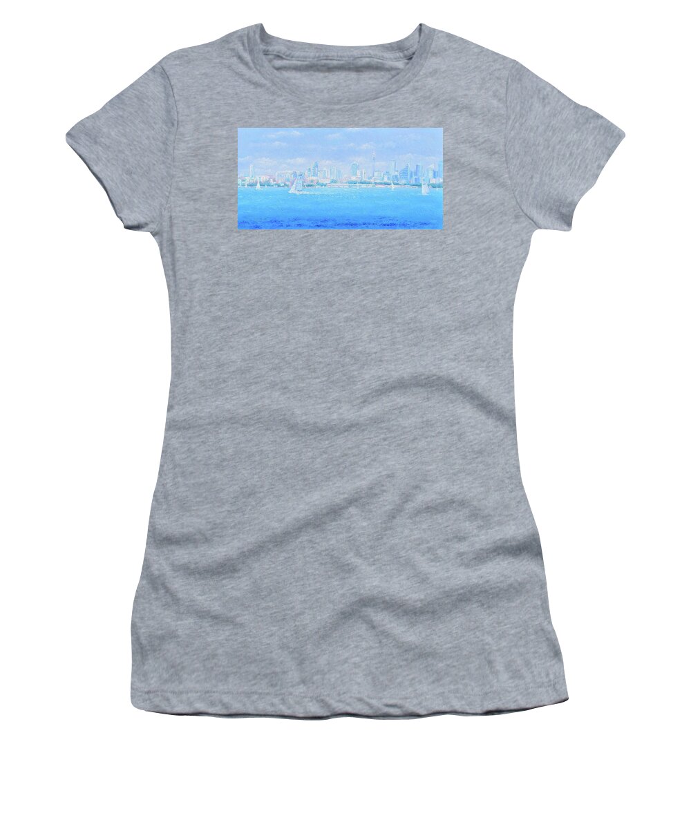 Sydney Skyline Women's T-Shirt featuring the painting Sydney Harbour sailing by Jan Matson