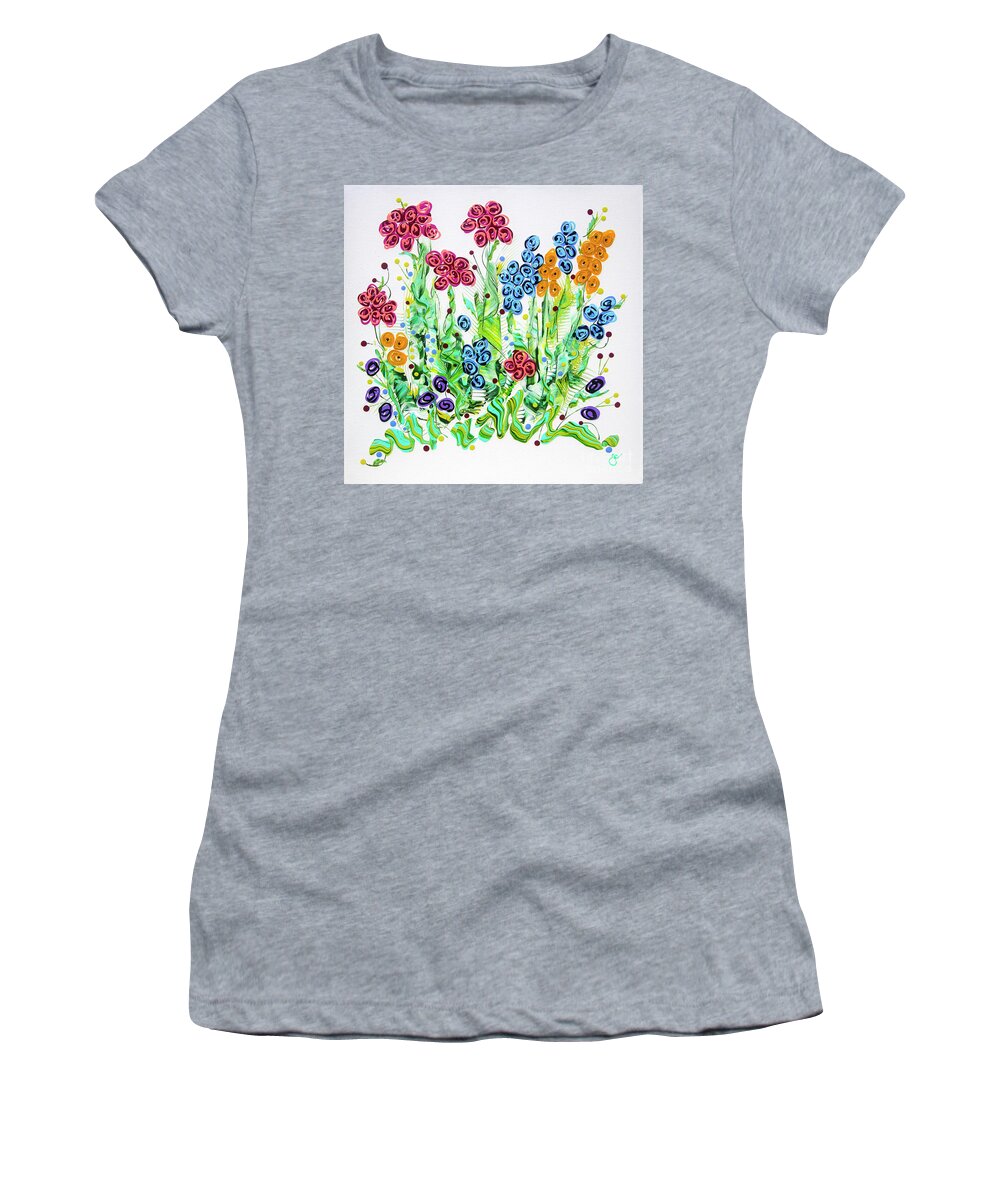 Floral Painting Women's T-Shirt featuring the painting Tecora's Garden by Jane Arlyn Crabtree