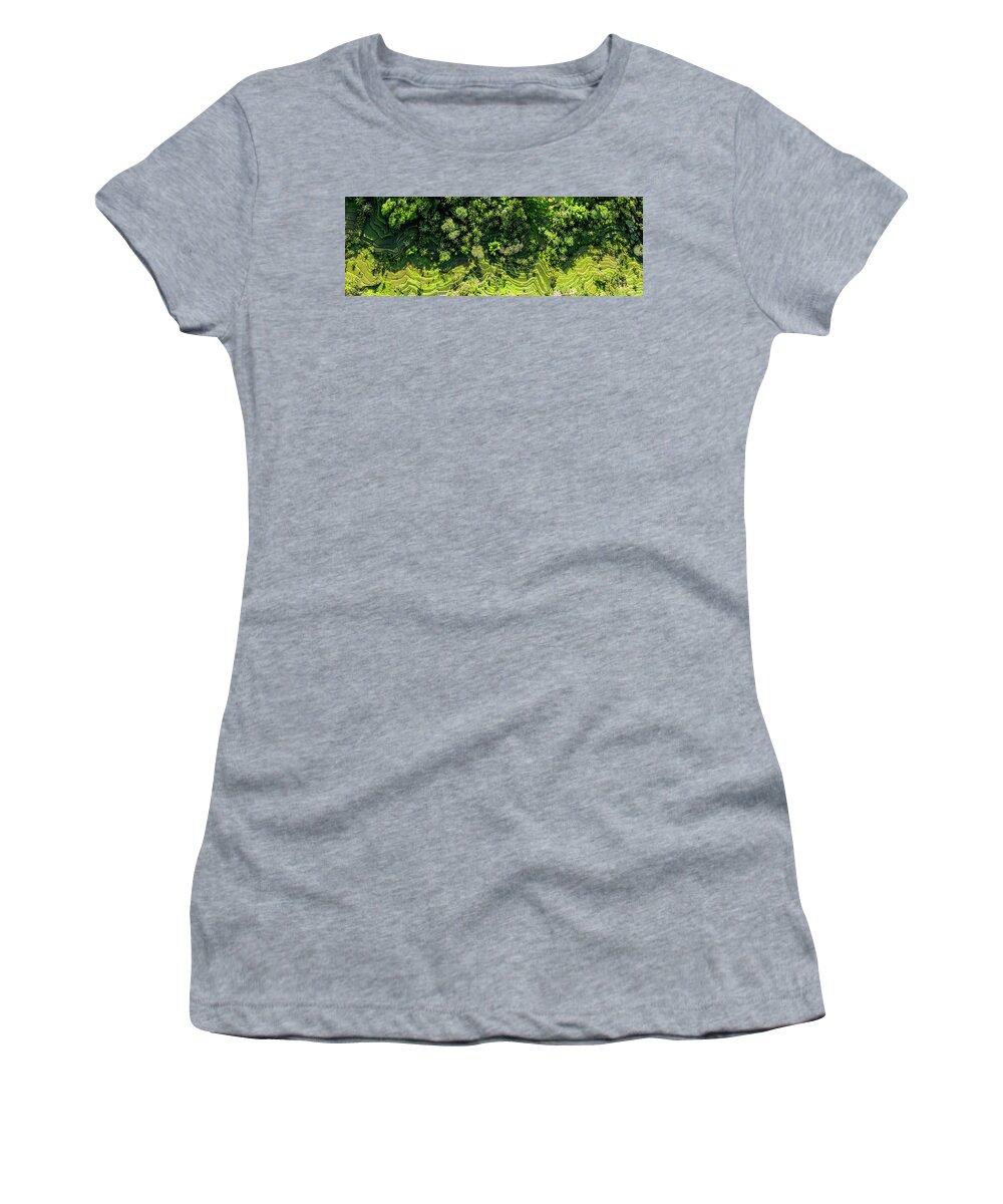 Panorama Women's T-Shirt featuring the photograph Tegallalang Rice Terrace aerial bali indonesia by Sonny Ryse