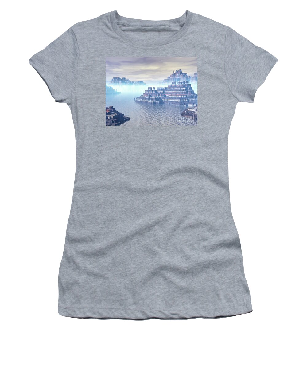 Sci Fi Women's T-Shirt featuring the digital art Terraced Mountains by Phil Perkins
