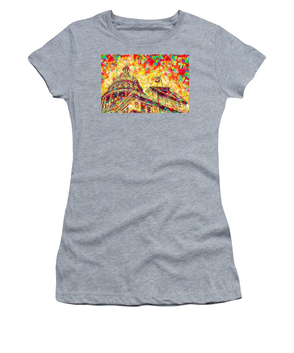 Texas State Capitol Women's T-Shirt featuring the digital art Texas State Capitol in Austin - colorful painting by Nicko Prints