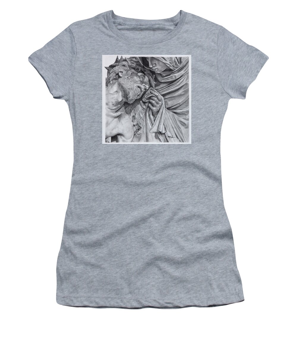 Jesus Women's T-Shirt featuring the drawing The 4th Station Of The Cross by Dan Menta