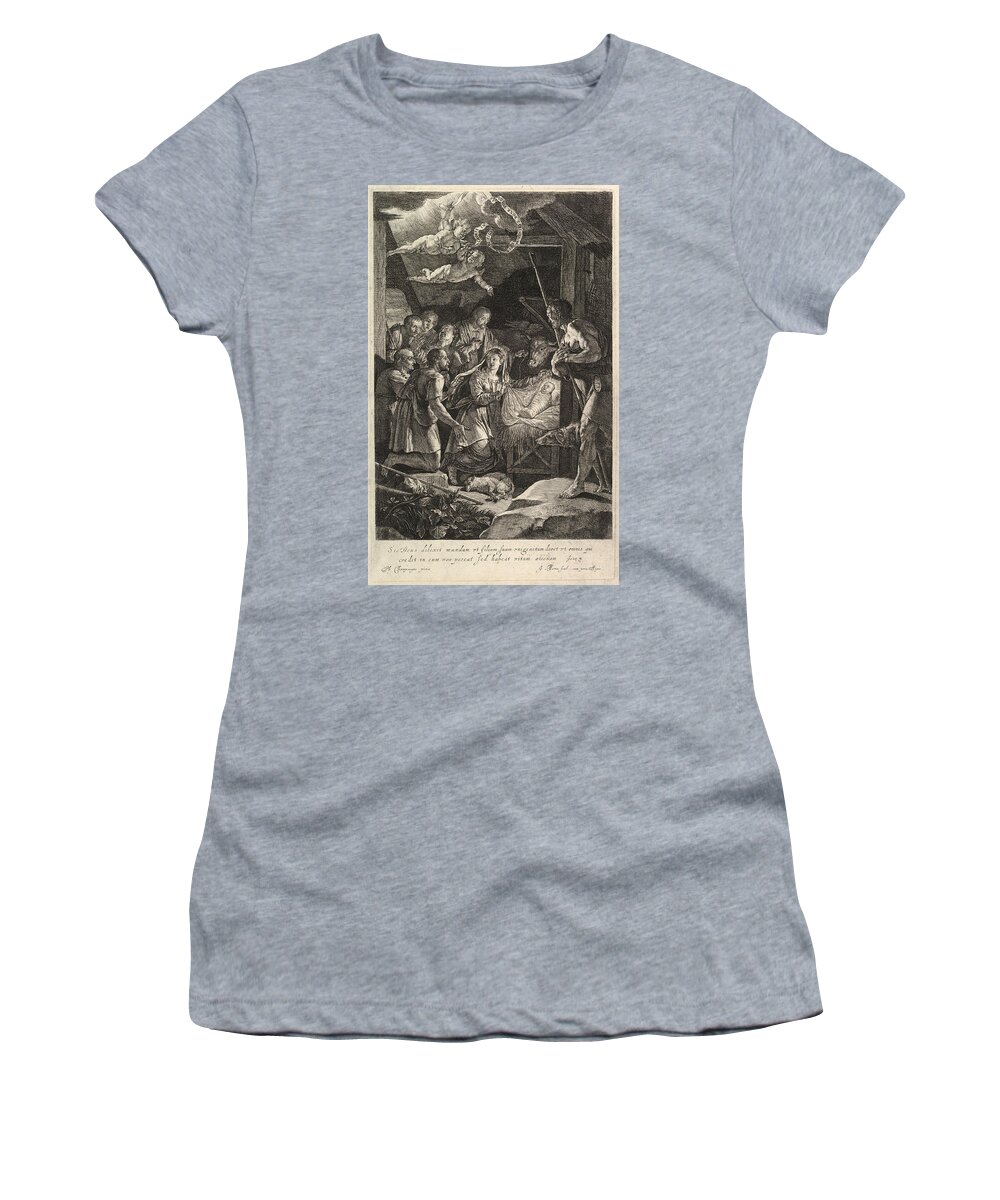 Jean Morin Women's T-Shirt featuring the drawing The Adoration of the Shepherds by Jean Morin